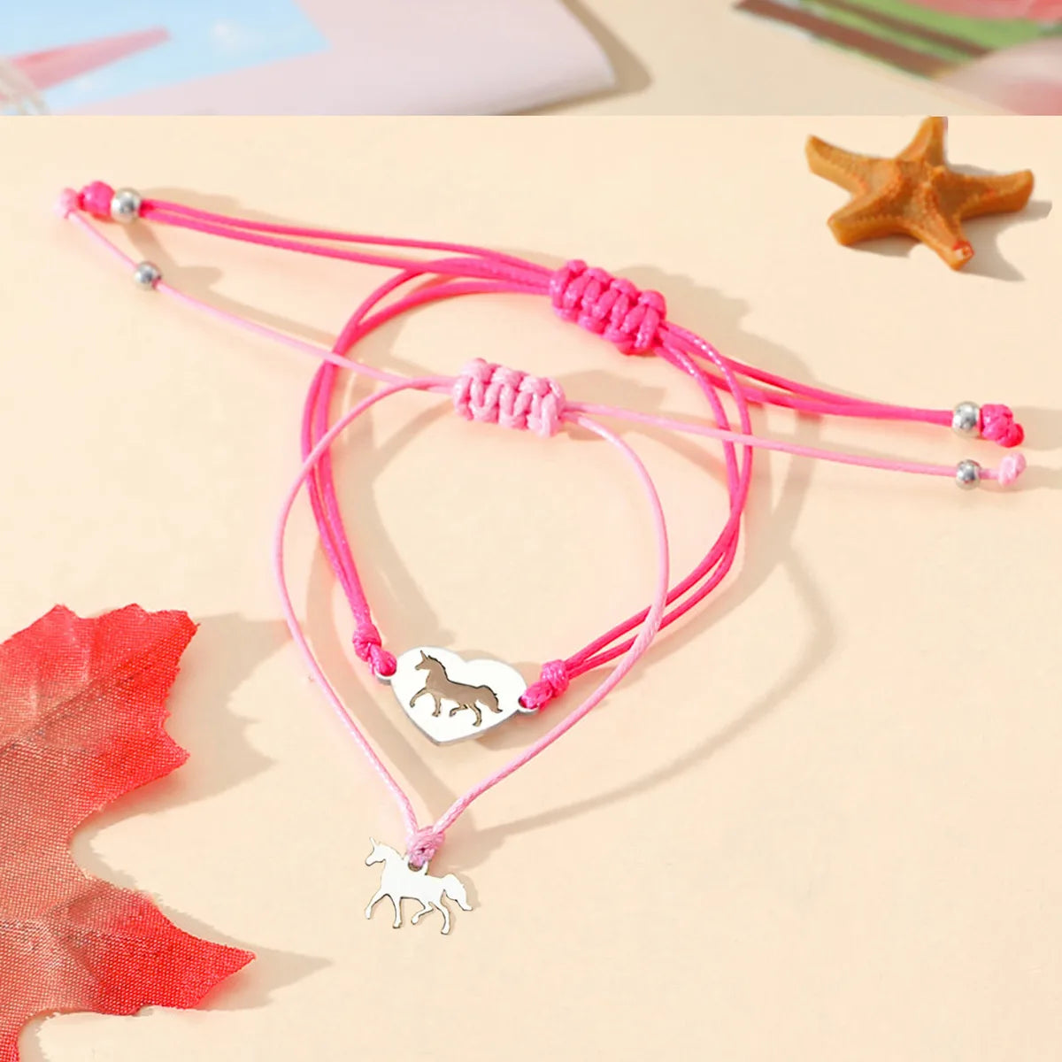 Princess Cute Sweet Heart Shape  304 Stainless Steel CCB Metal Wholesale Drawstring Bracelets