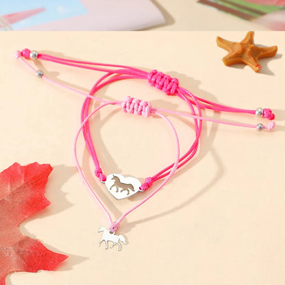 Princess Cute Sweet Heart Shape  304 Stainless Steel CCB Metal Wholesale Drawstring Bracelets