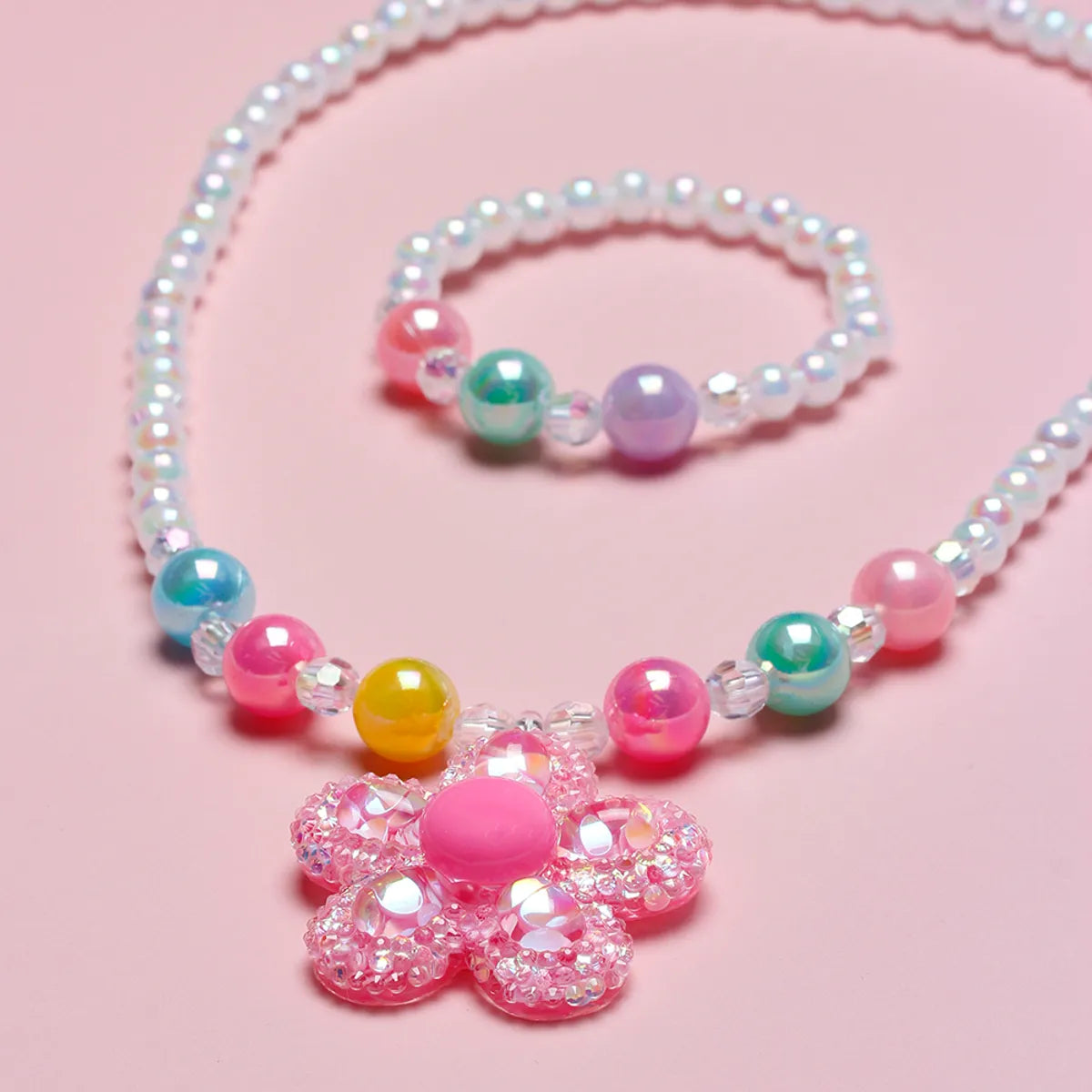 Princess Sweet Flower Arylic Resin Beaded Girl'S Bracelets Necklace