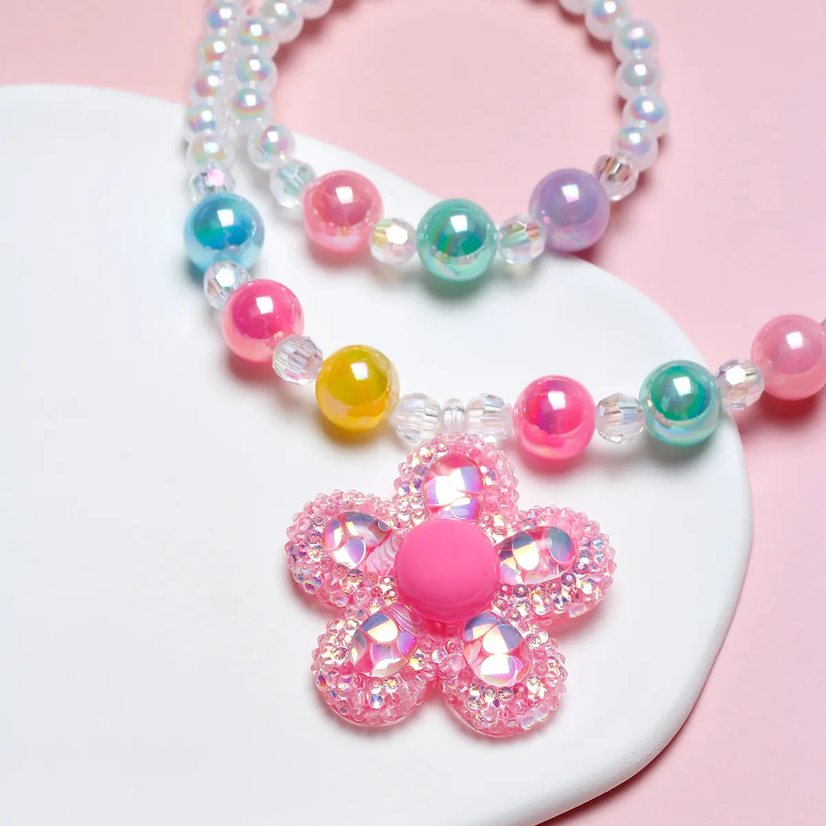 Princess Sweet Flower Arylic Resin Beaded Girl'S Bracelets Necklace