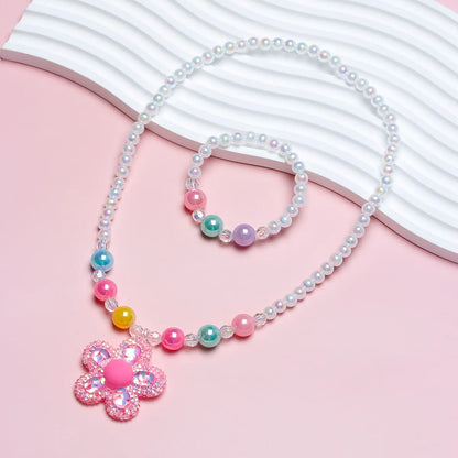 Princess Sweet Flower Arylic Resin Beaded Girl'S Bracelets Necklace