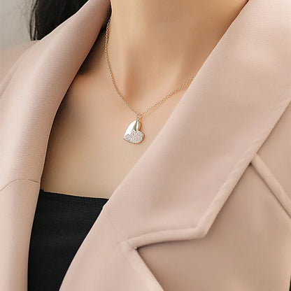 Princess Sweet Heart Shape Copper 18k Gold Plated Shell Zircon Pendant Necklace In Bulk