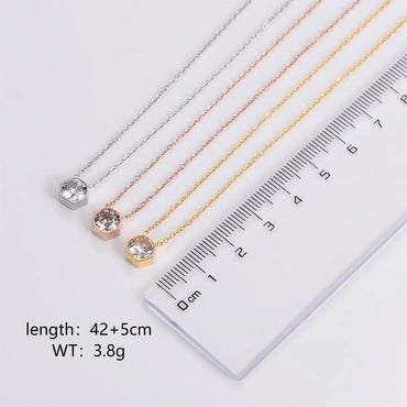 Princess Wedding Shiny Hexagon Stainless Steel Plating Inlay Zircon 18k Gold Plated Pendant Necklace