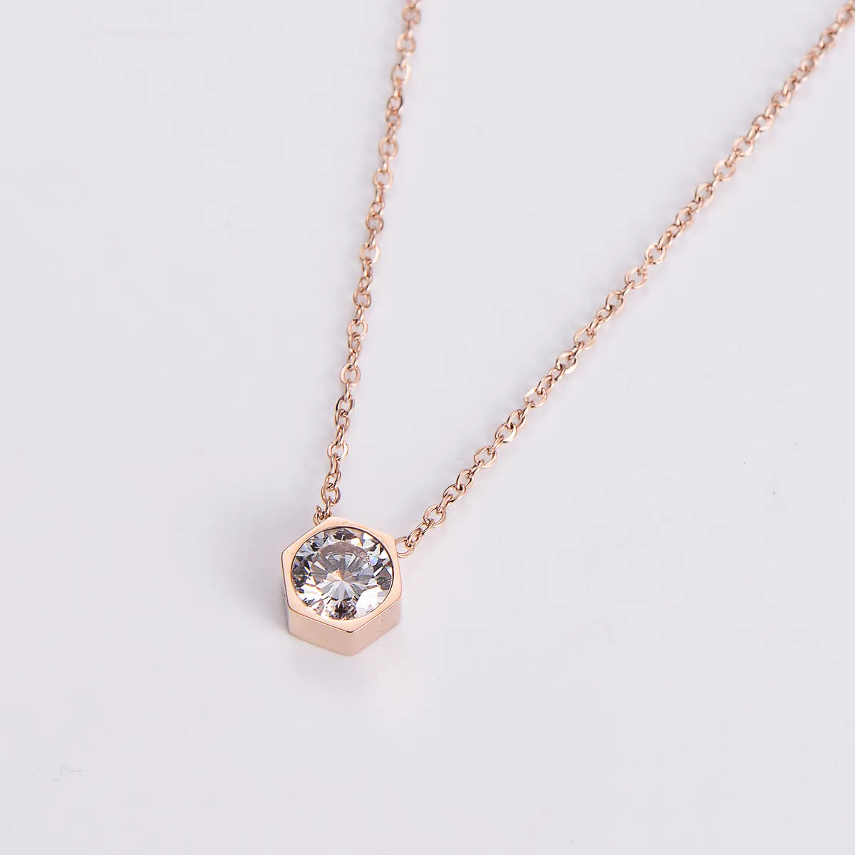 Princess Wedding Shiny Hexagon Stainless Steel Plating Inlay Zircon 18k Gold Plated Pendant Necklace