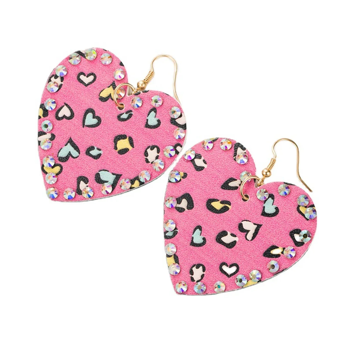 Pu Leather Double-sided Heart-shaped Rhinestones Long Earrings