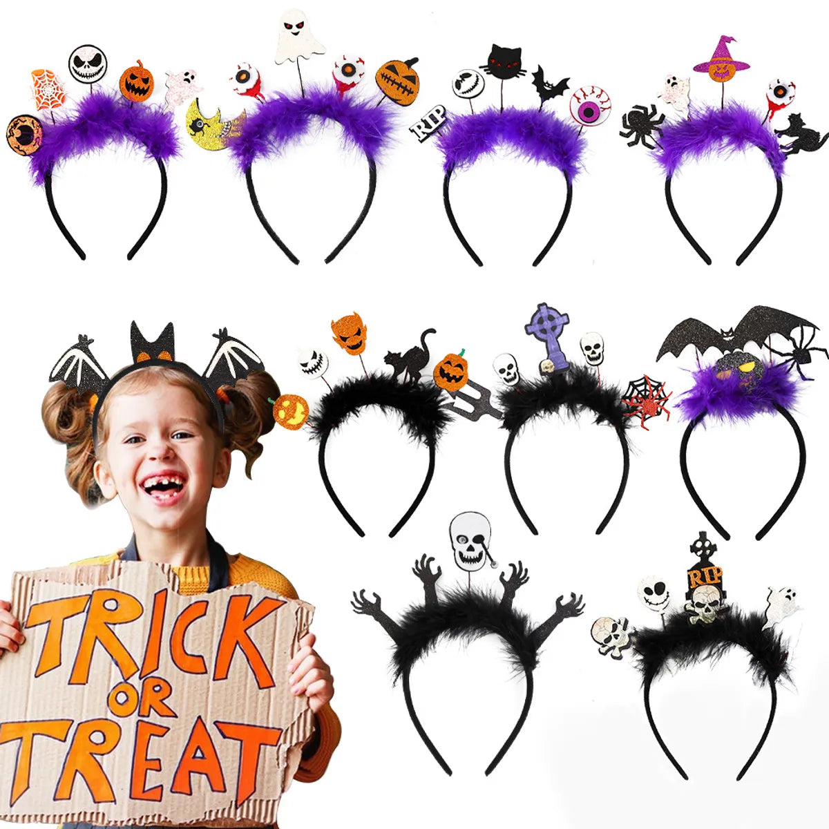 Halloween Pumpkin Cat Bat Felt Feather Masquerade Party Hair Band Costume Props