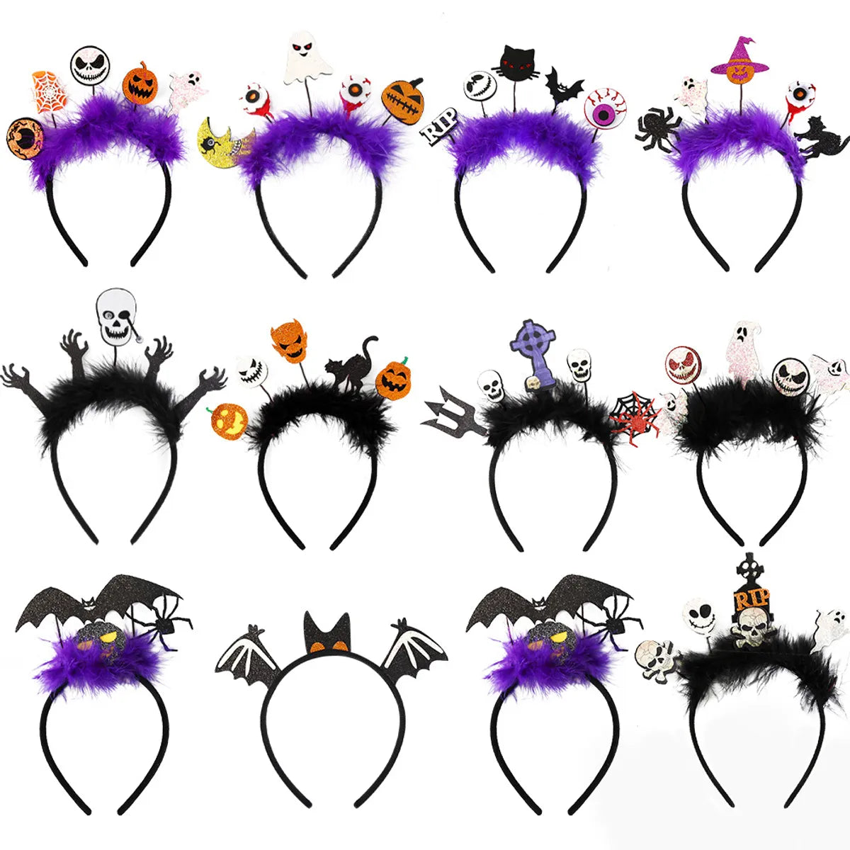 Halloween Pumpkin Cat Bat Felt Feather Masquerade Party Hair Band Costume Props