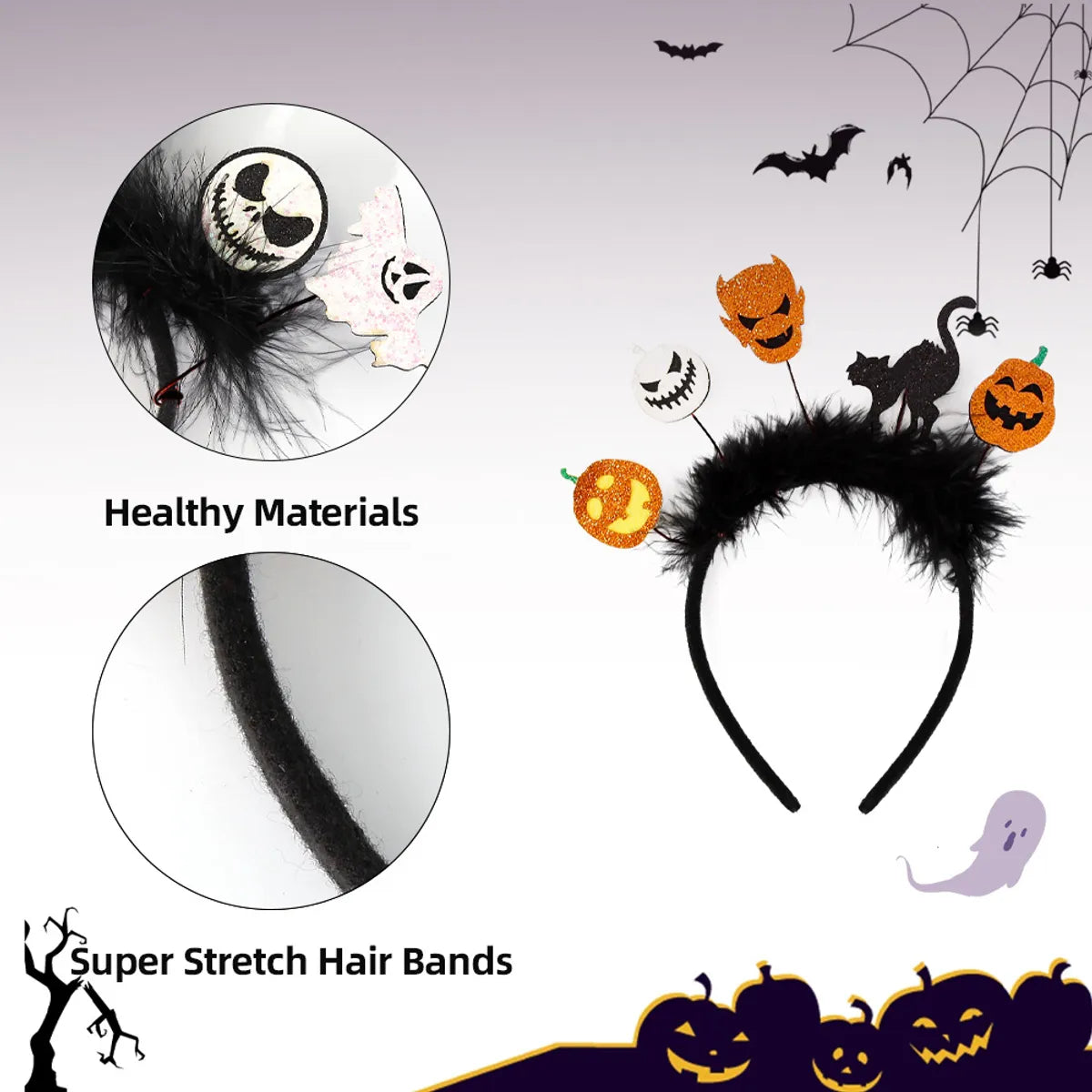 Halloween Pumpkin Cat Bat Felt Feather Masquerade Party Hair Band Costume Props