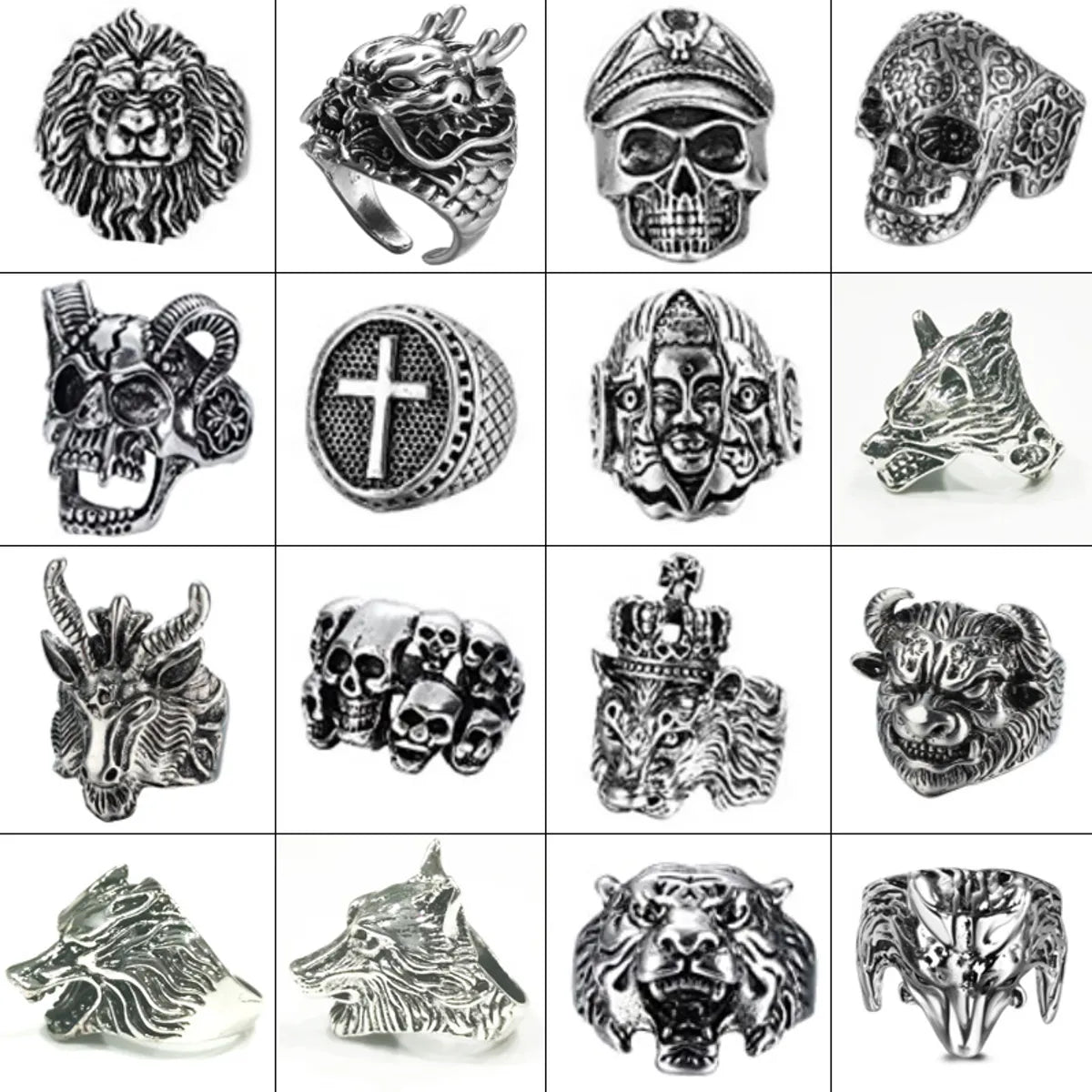 Punk Animal Cross Skull Alloy Men'S Open Rings