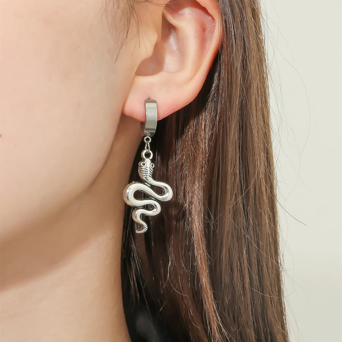 Punk Anti-Allergy Snake-Shaped Pendant Earrings Stainless Steel