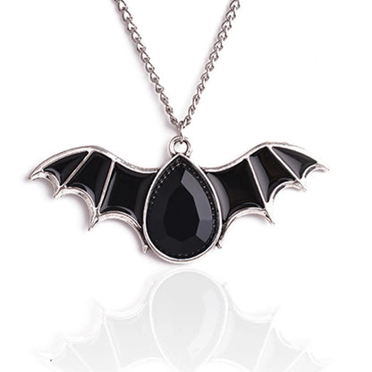 Punk Bat Alloy Enamel Plating Inlay Artificial Gemstones Silver Plated Unisex Pendant Necklace