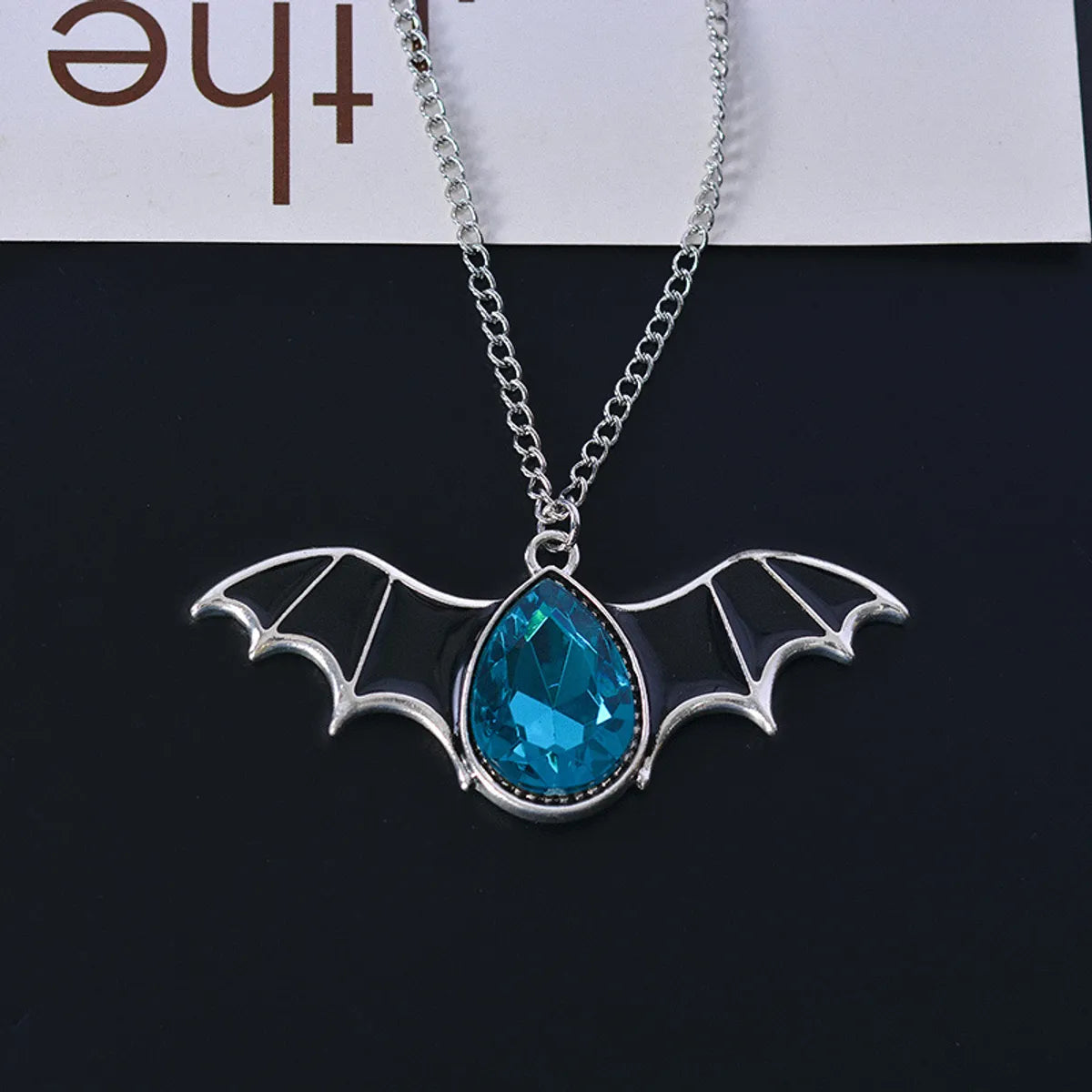 Punk Bat Alloy Enamel Plating Inlay Artificial Gemstones Silver Plated Unisex Pendant Necklace