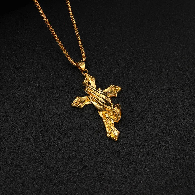 Punk Classic Style Cross Palm Metal Plating Unisex Pendant Necklace