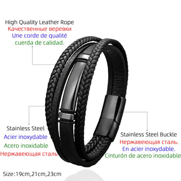 Punk Classic Style Solid Color Leather Rope Metal Layered Women'S Men'S Bracelets