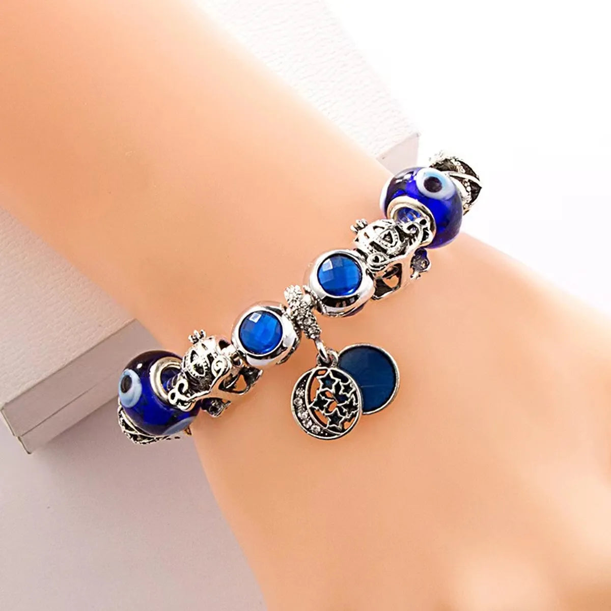 Punk Color Block Alloy Plating Inlay Rhinestones Glass Bead Silver Plated Women's Bangle