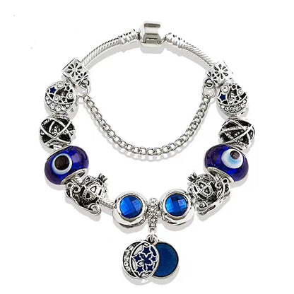 Punk Color Block Alloy Plating Inlay Rhinestones Glass Bead Silver Plated Women's Bangle