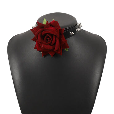 Punk Cool Style Flower Pu Leather Cloth Rivet Women's Choker