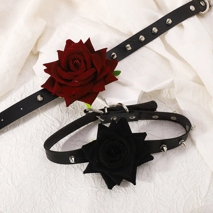 Punk Cool Style Flower Pu Leather Cloth Rivet Women's Choker