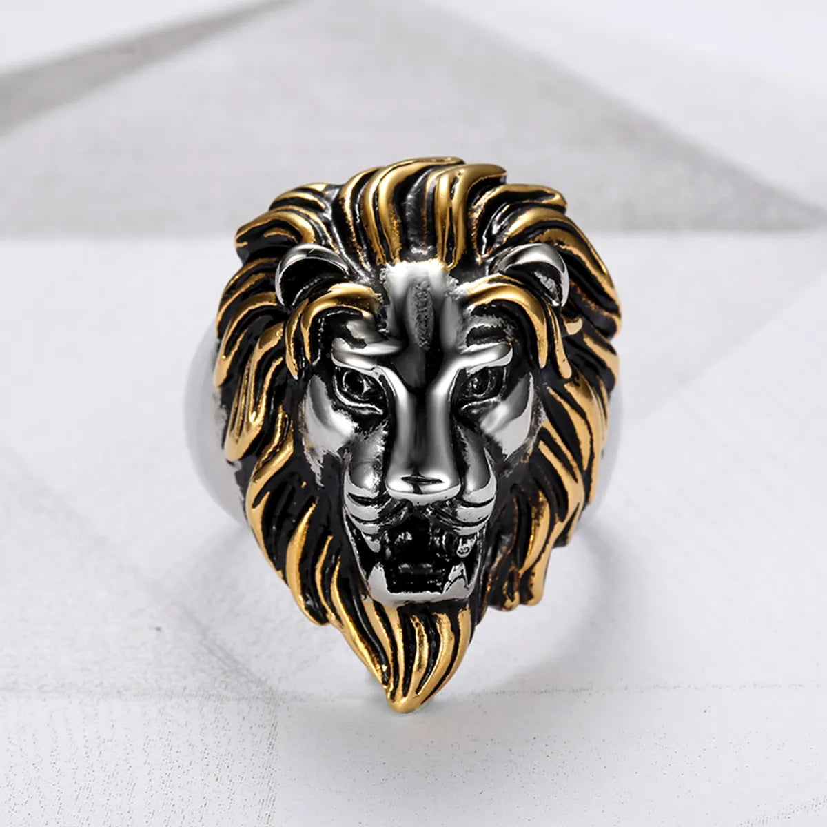 304 Stainless Steel Punk Cool Style Plating Lion Rings