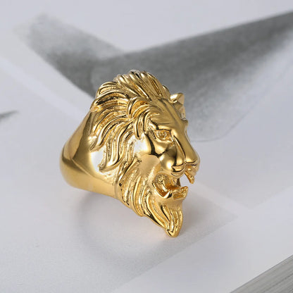 304 Stainless Steel Punk Cool Style Plating Lion Rings