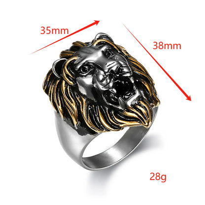 304 Stainless Steel Punk Cool Style Plating Lion Rings