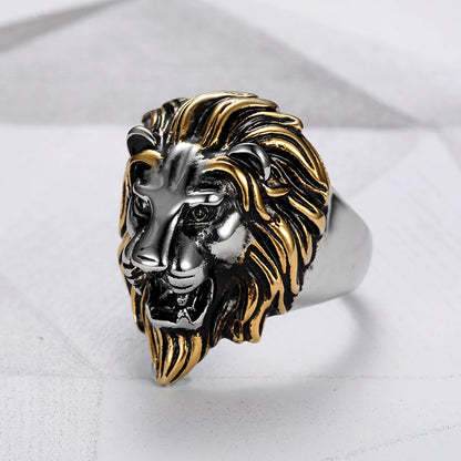 304 Stainless Steel Punk Cool Style Plating Lion Rings