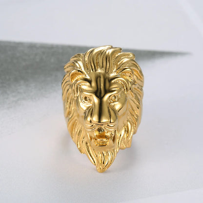 304 Stainless Steel Punk Cool Style Plating Lion Rings