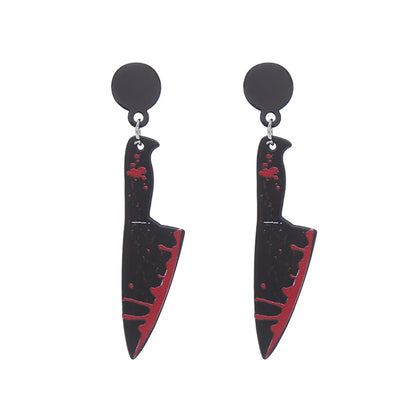 Punk Creative Black Acrylic Simulation Knife Axe Kitchen Knife Scissors Pendant Earrings