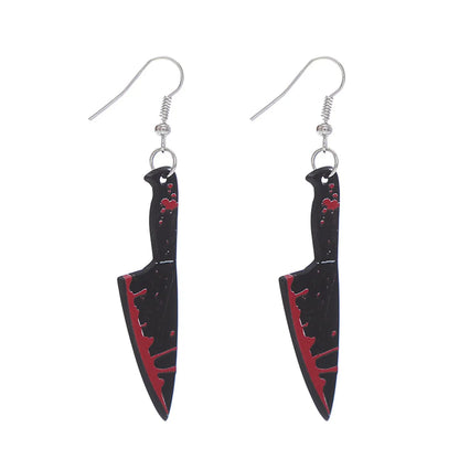 Punk Creative Black Acrylic Simulation Knife Axe Kitchen Knife Scissors Pendant Earrings