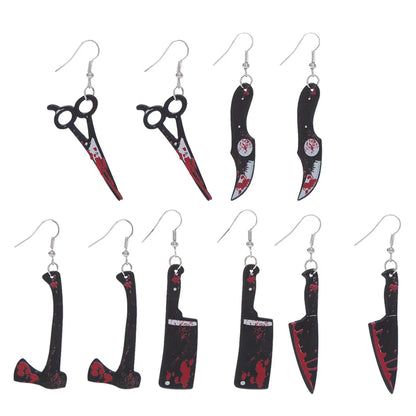 Punk Creative Black Acrylic Simulation Knife Axe Kitchen Knife Scissors Pendant Earrings