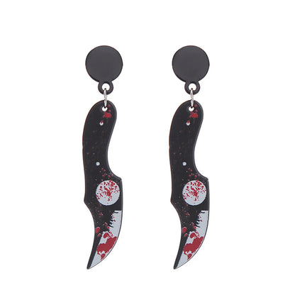 Punk Creative Black Acrylic Simulation Knife Axe Kitchen Knife Scissors Pendant Earrings