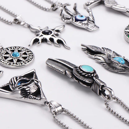 Punk Cross Palm Feather 304 Stainless Steel Polishing Inlay Resin Men'S Pendant Necklace