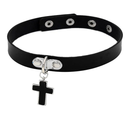 Punk Cross Pu Leather Patchwork Unisex Choker