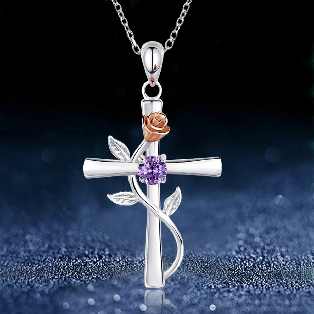 Punk Cross Rose Artificial Diamond Alloy Wholesale Pendant Necklace