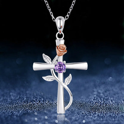 Punk Cross Rose Artificial Diamond Alloy Wholesale Pendant Necklace