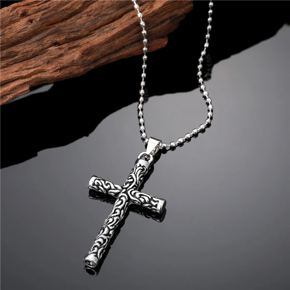 Punk Cross Skull Stainless Steel Plating Rhinestones Unisex Pendant Necklace