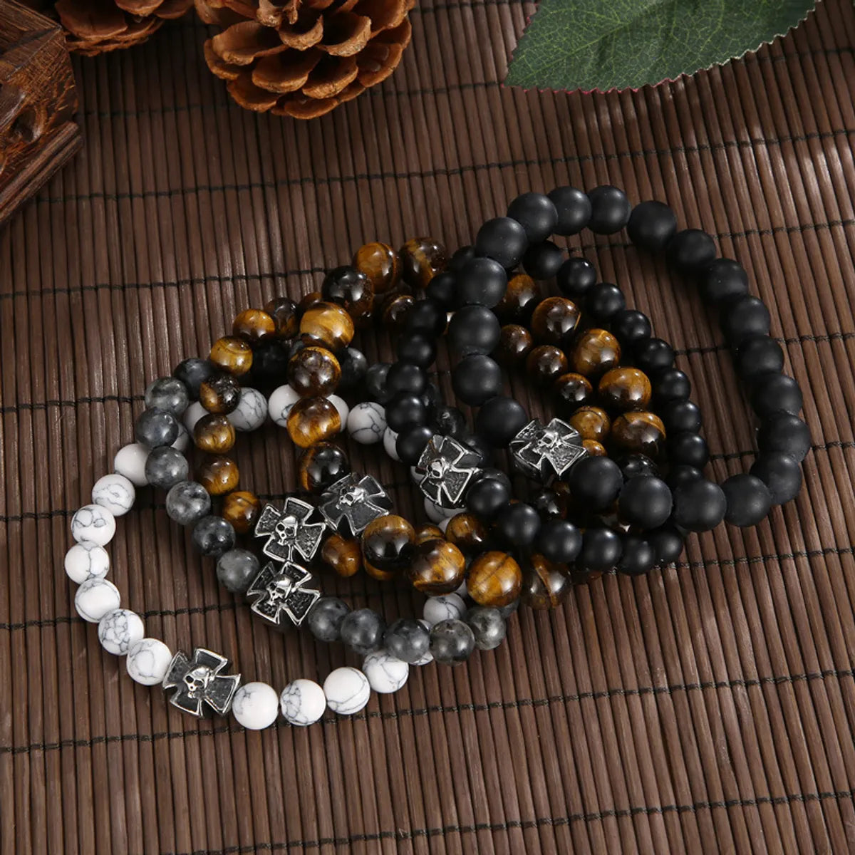 Punk Cross Skull Turquoise Agate Tiger Eye Men'S Bracelets