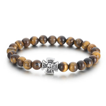 Punk Cross Skull Turquoise Agate Tiger Eye Men'S Bracelets