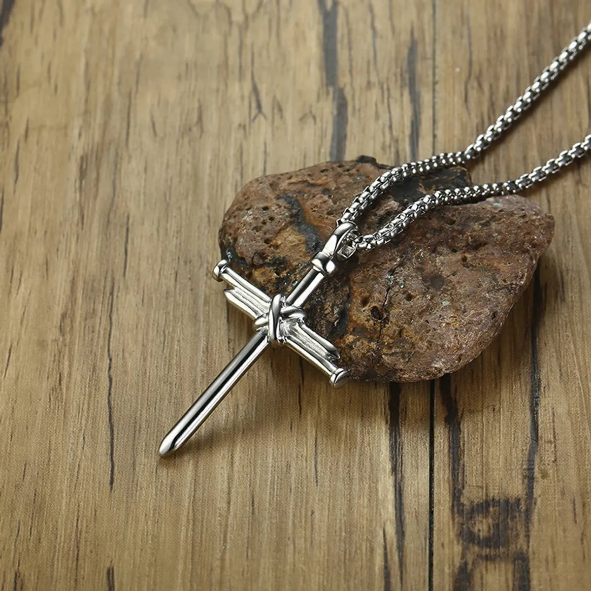 Punk Cross Stainless Steel Men'S Pendant Necklace