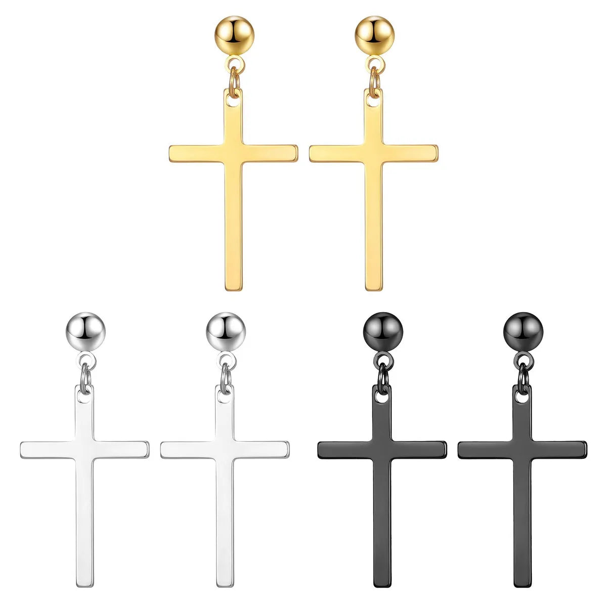 1 Piece Punk Cross Plating 201 Stainless Steel 18K Gold Plated Drop Earrings