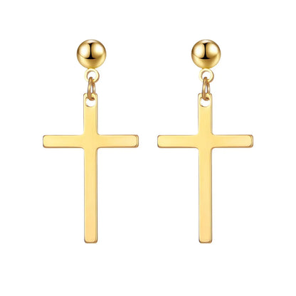 1 Piece Punk Cross Plating 201 Stainless Steel 18K Gold Plated Drop Earrings