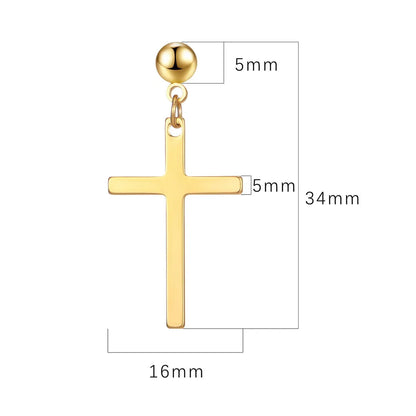 1 Piece Punk Cross Plating 201 Stainless Steel 18K Gold Plated Drop Earrings