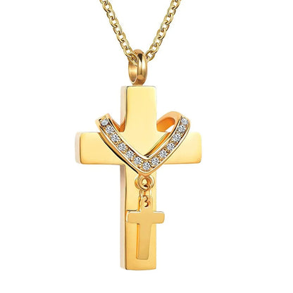 Punk Cross Stainless Steel Plating Inlay Artificial Diamond Pendant Necklace