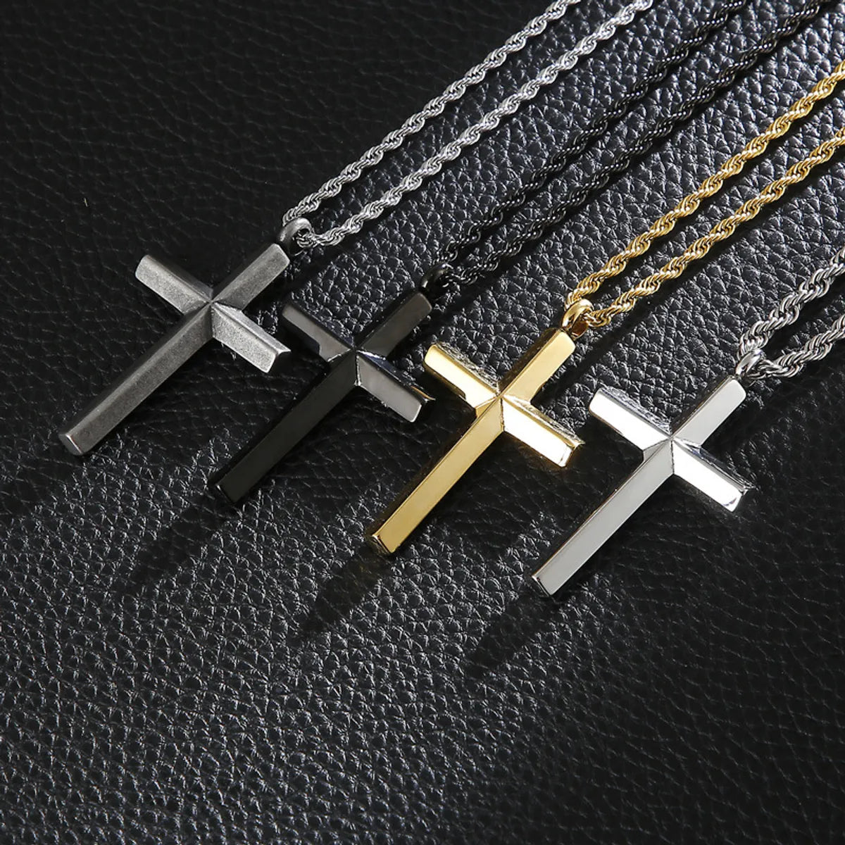 Punk Cross Titanium Steel Plating 18K Gold Plated Men'S Necklace