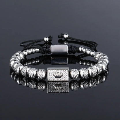 Punk Crown Titanium Steel Beaded Men'S Bracelets Bangle