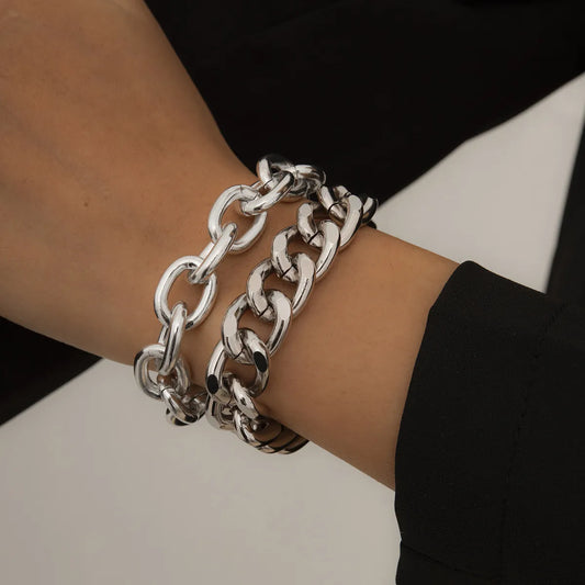 Punk Double Thick Chain Bracelet Set