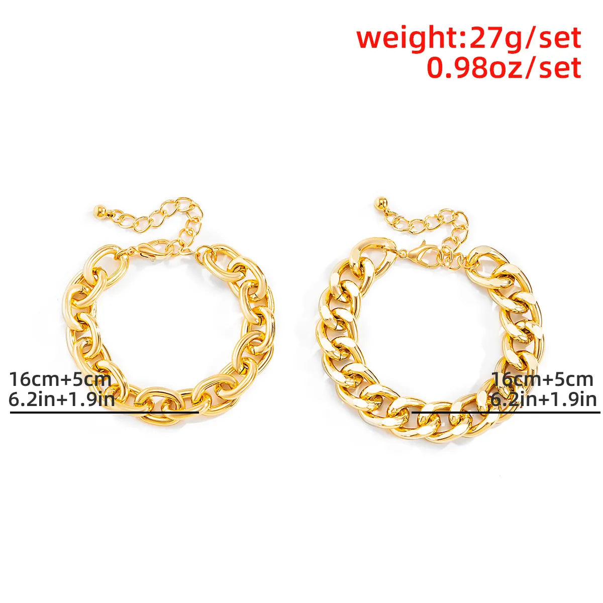 Punk Double Thick Chain Bracelet Set