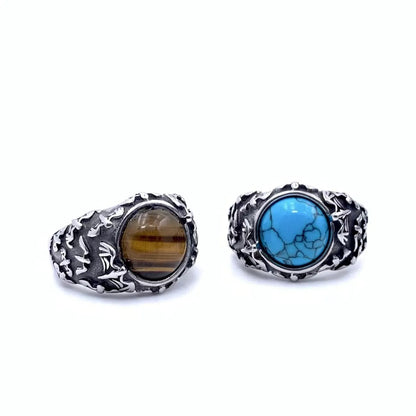 Punk Geometric Bat Titanium Steel Polishing Inlay Turquoise Tiger Eye Men'S Rings