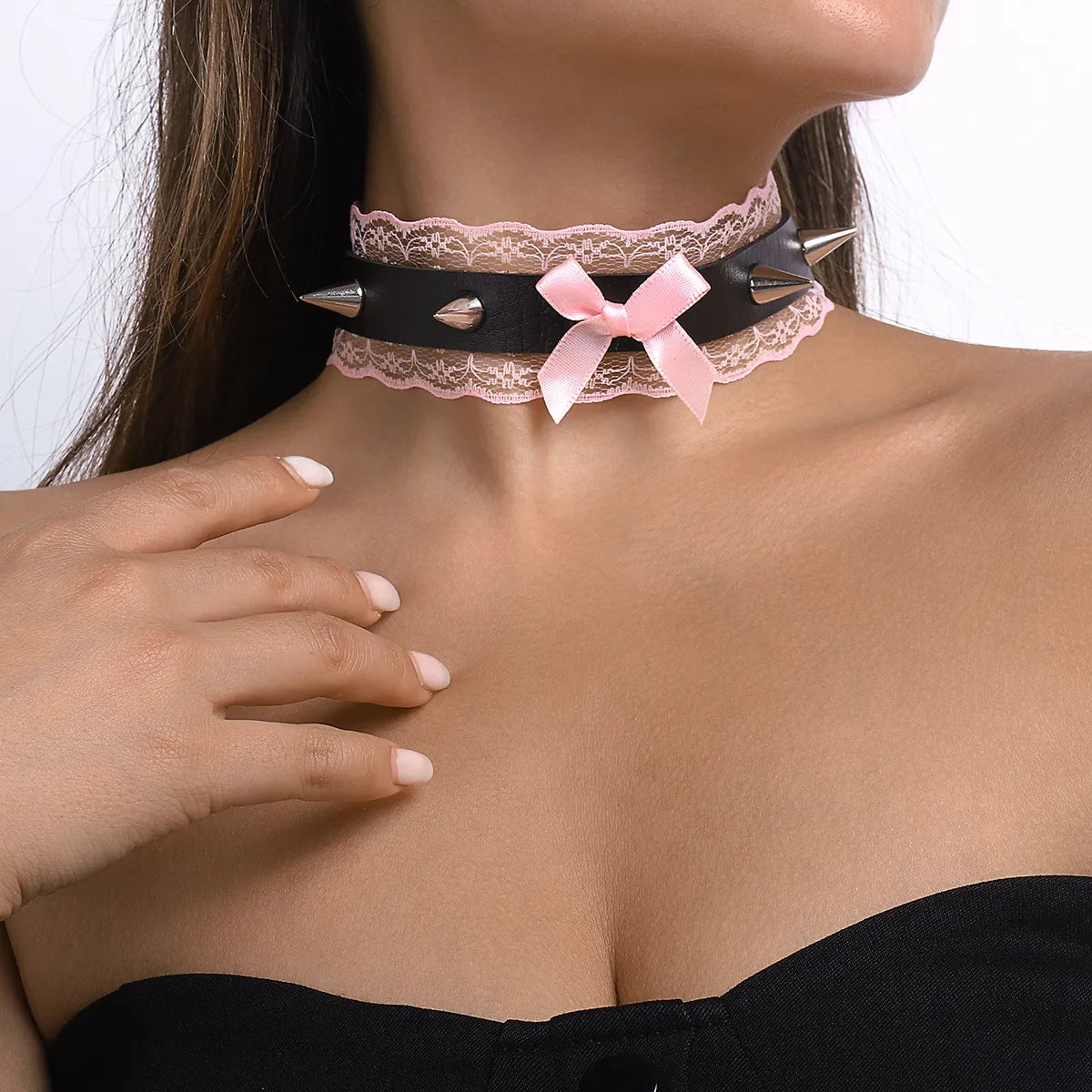 Punk Geometric Bow Knot Pu Lace Choker 1 Piece