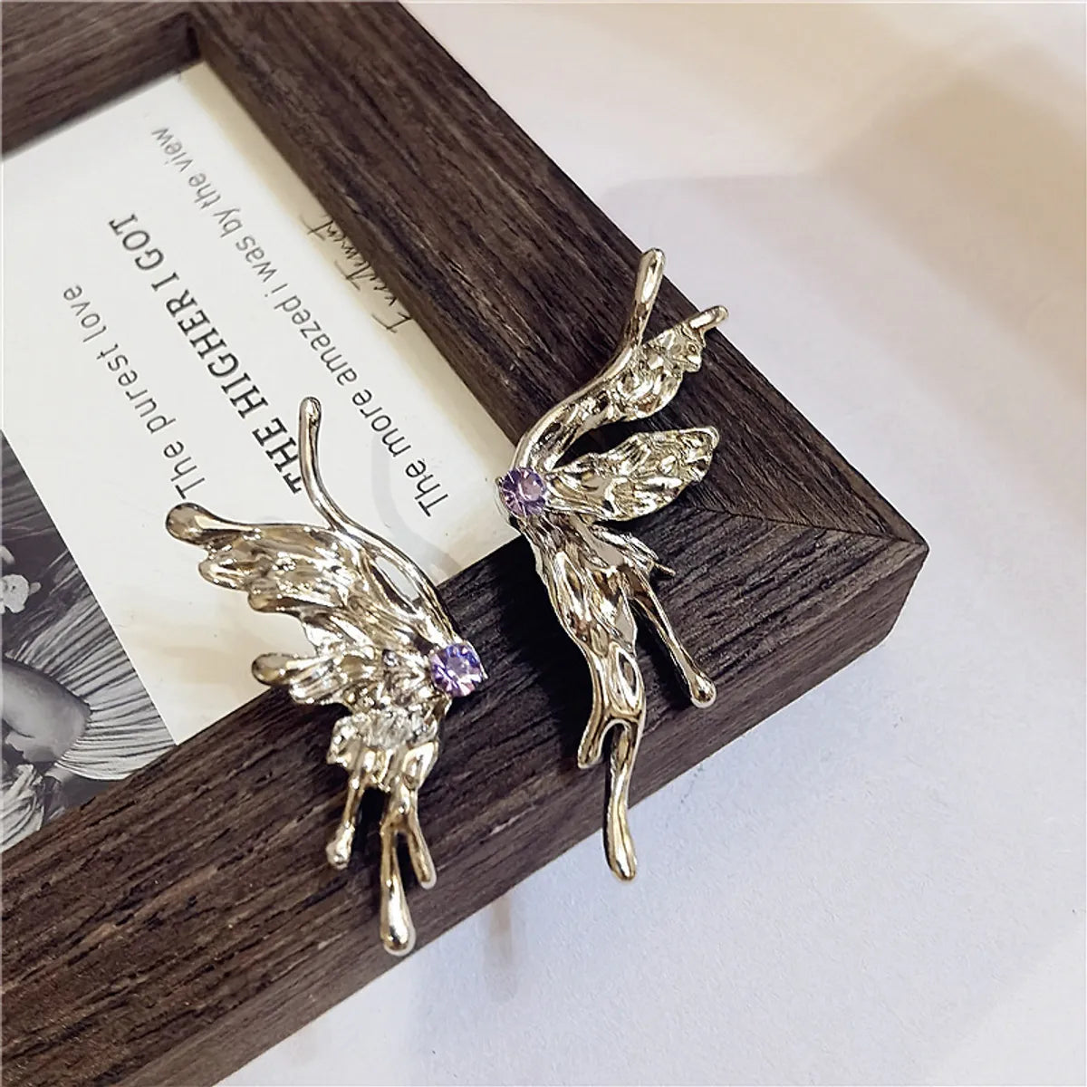 Punk Geometric Butterfly Earrings Asymmetric Purple Zircon Stud Earrings